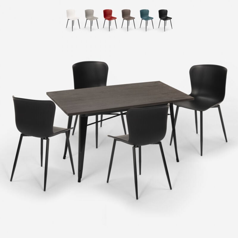 

Conjunto mesa de comedor 120x60cm Tolix diseño industrial 4 sillas Ruler | Color: Negro