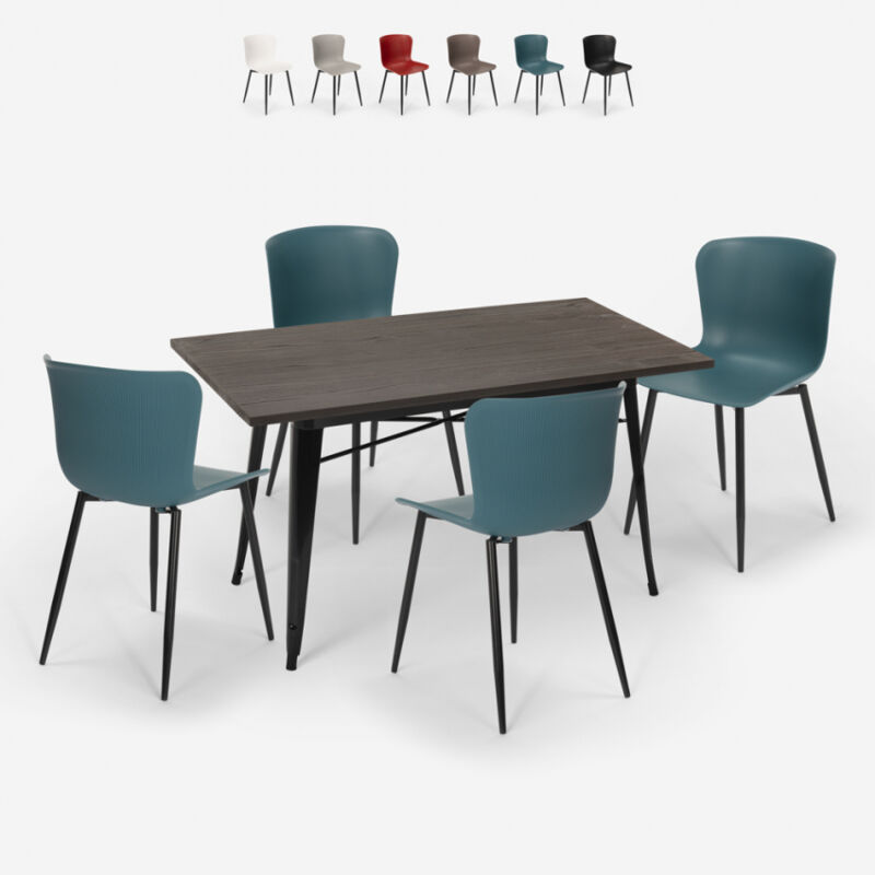 

Conjunto mesa de comedor 120x60cm Tolix diseño industrial 4 sillas Ruler | Color: Azul Marino