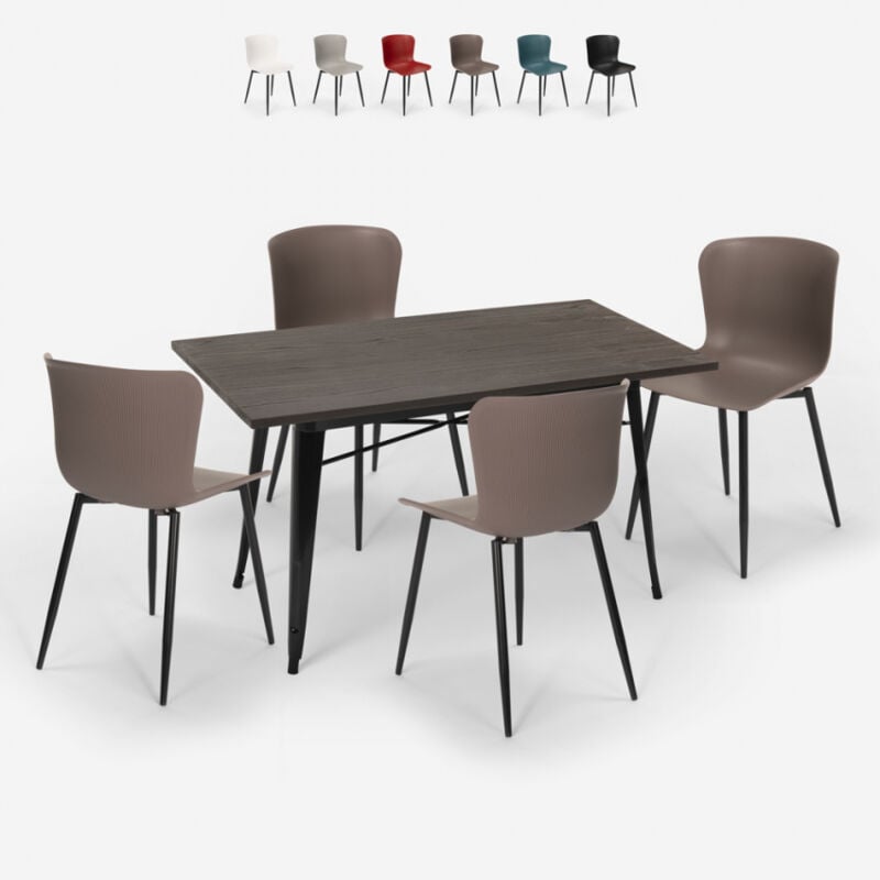 

Conjunto mesa de comedor 120x60cm Tolix diseño industrial 4 sillas Ruler | Color: Gris Oscuro