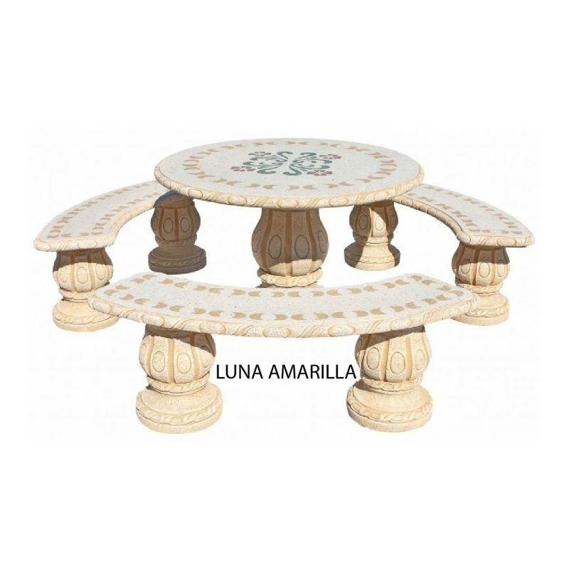 

Conjunto mesa de hormigón-Piedra Redonda 120cm. AZALEA Luna amarilla, piedra Ocre