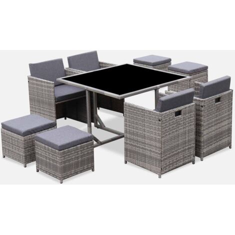 Conjunto mesa de jardín de resina, 8 plazas