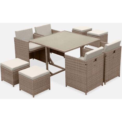 Conjunto mesa de jardín de resina, 8 plazas