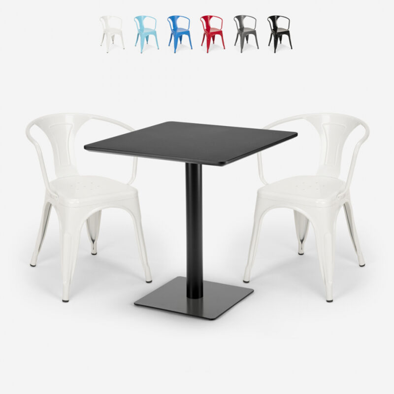 

Conjunto mesa Horeca 70x70cm 2 sillas diseño industrial Starter Dark | Blanco