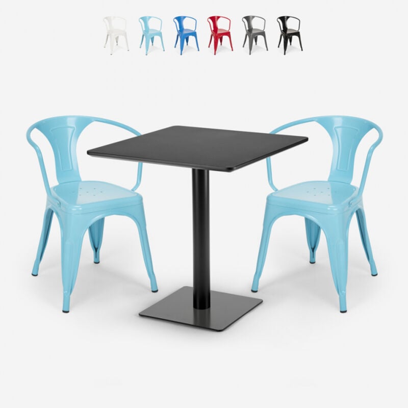 

Conjunto mesa Horeca 70x70cm 2 sillas diseño industrial Starter Dark | Azul