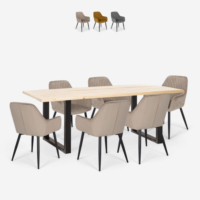 

Conjunto mesa rectangular 180x80cm diseño 6 sillones terciopelo Samsara L2 | Color: Beige