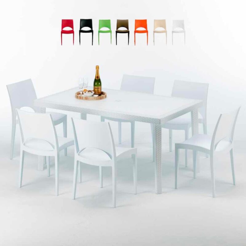 

Mesa Rectangular Blanca 150x90 cm y 6 Sillas De Colores Paris Summerlife | Blanco