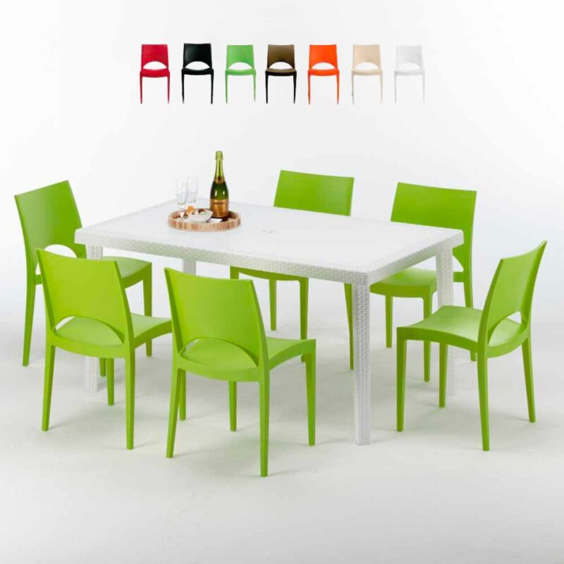 

Mesa Rectangular Blanca 150x90 cm y 6 Sillas De Colores Paris Summerlife | Verde