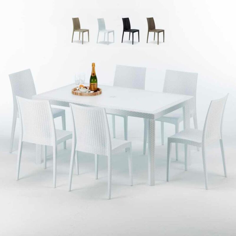 

Mesa Rectangular Blanca 150x90 cm y 6 Sillas De Colores Bistrot Summerlife | Blanco