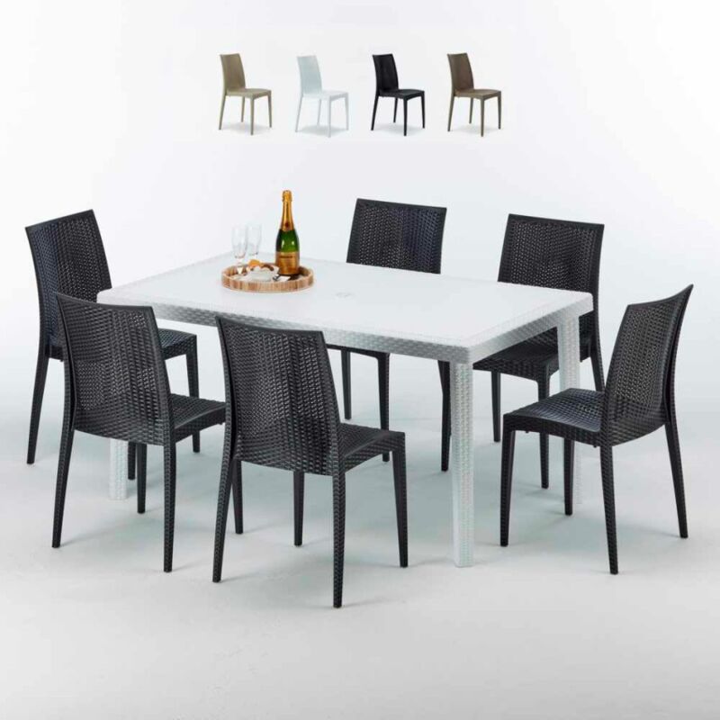 

Mesa Rectangular Blanca 150x90 cm y 6 Sillas De Colores Bistrot Summerlife | Negro