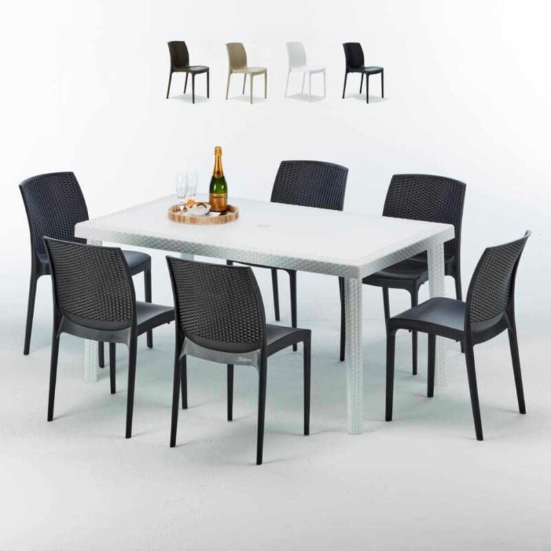 

Mesa Rectangular Blanca 150x90 cm y 6 Sillas De Colores Bohème Summerlife | Negro