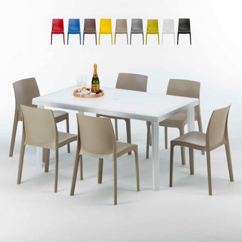 

Mesa Rectangular Blanca 150x90 cm y 6 Sillas De Colores Rome Summerlife | Beige