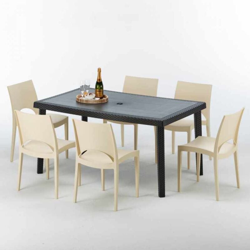 

Mesa Rectangular Negra 150x90 cm y 6 Sillas De Colores Enjoy | Paris Marfil beige