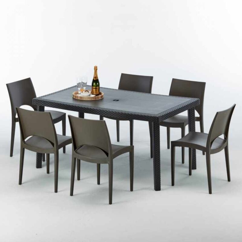 

Mesa Rectangular Negra 150x90 cm y 6 Sillas De Colores Enjoy | Paris Marrón Moka