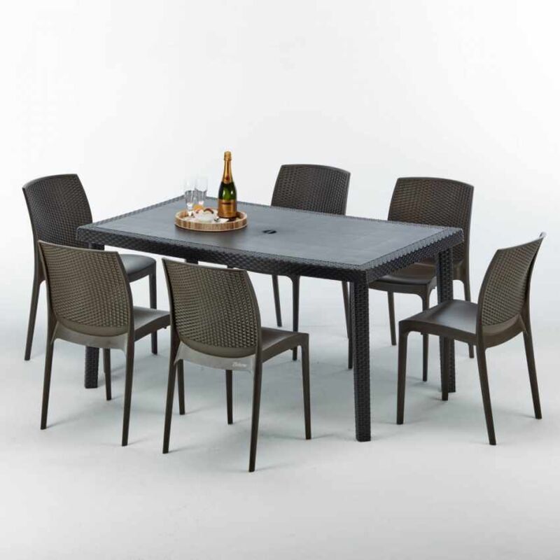 

Mesa Rectangular Negra 150x90 cm y 6 Sillas De Colores Enjoy | Boheme Marrón Moka