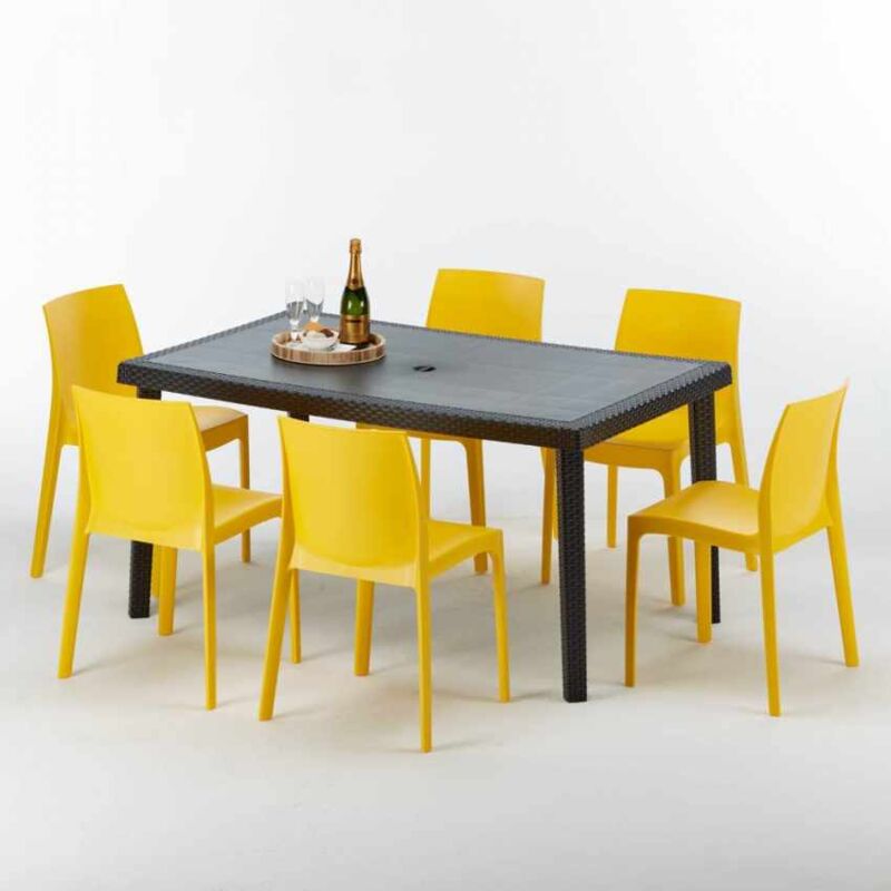 

Mesa Rectangular Negra 150x90 cm y 6 Sillas De Colores Enjoy | Rome amarillo