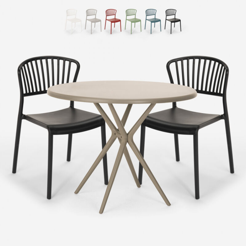 

Conjunto mesa redonda 80x80cm beige 2 sillas diseño moderno Gianum | Negro