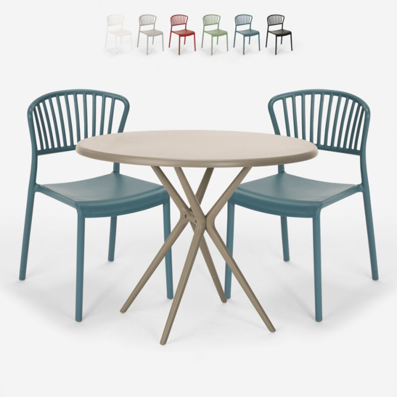 

Conjunto mesa redonda 80x80cm beige 2 sillas diseño moderno Gianum | Azul Marino