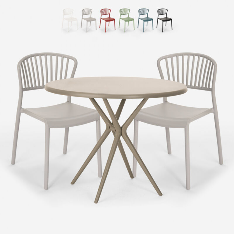 

Conjunto mesa redonda 80x80cm beige 2 sillas diseño moderno Gianum | Color: Gris
