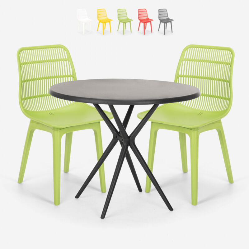 

Conjunto mesa redonda 80x80cm negro 2 sillas polipropileno Bardus Dark | Color: Verde