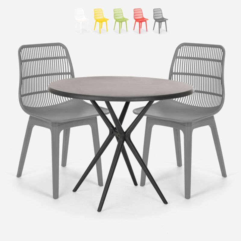 

Conjunto mesa redonda 80x80cm negro 2 sillas polipropileno Bardus Dark | Color: Gris