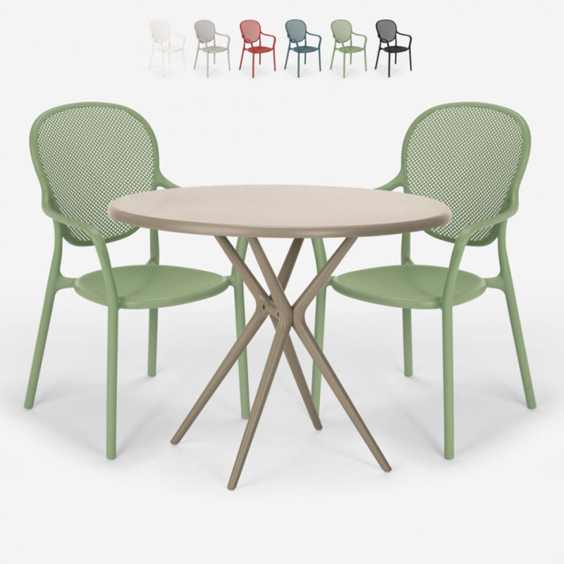 

Conjunto mesa redonda beige 80x80cm 2 sillas diseño moderno exterior Valet | Color: Verde oscuro