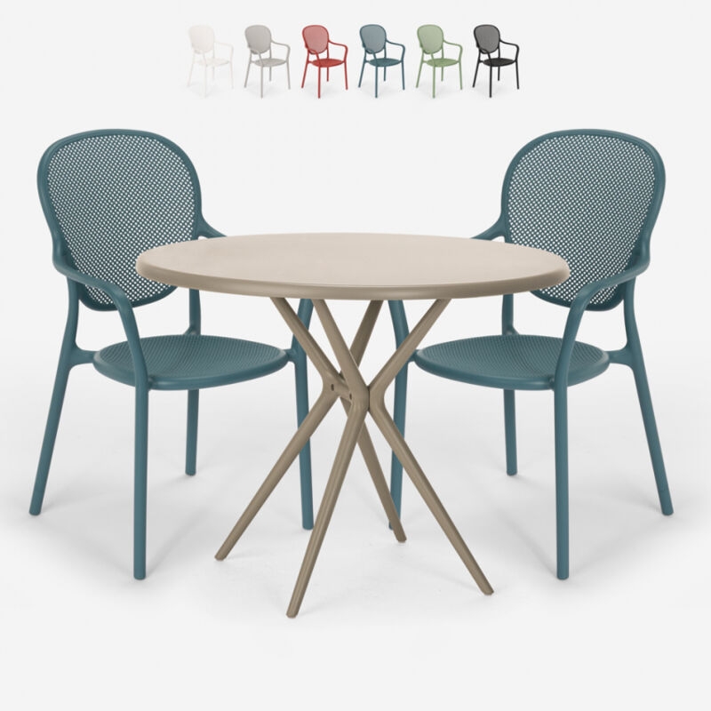 

Conjunto mesa redonda beige 80x80cm 2 sillas diseño moderno exterior Valet | Color: Azul Marino