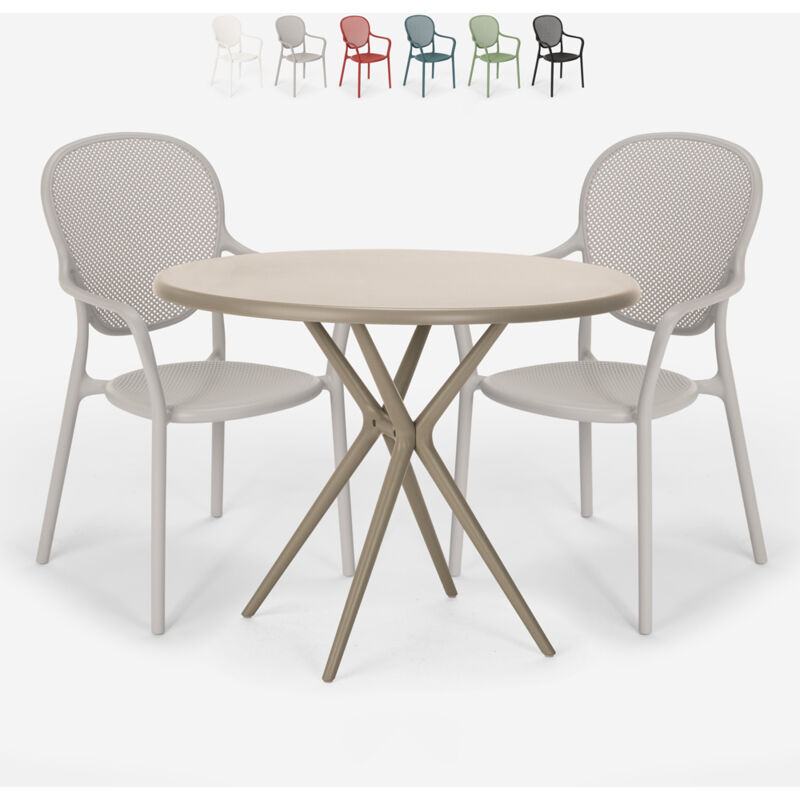 

Conjunto mesa redonda beige 80x80cm 2 sillas diseño moderno exterior Valet | Color: Gris