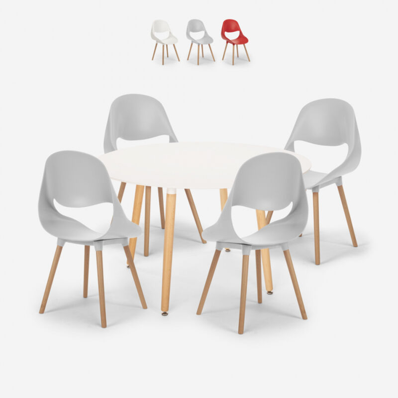 

Conjunto mesa redonda blanca 100x100cm diseño escandinavo 4 sillas Midlan Light | Color: Gris