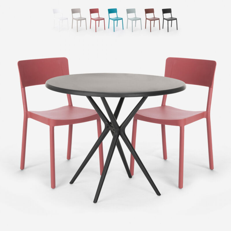 

Conjunto mesa redonda negro 80x80cm 2 sillas diseño moderno Aminos Dark | Color: Rojo