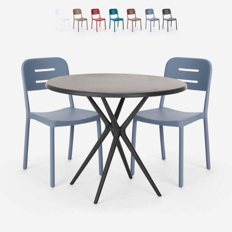 

Conjunto mesa redonda negro 80x80cm 2 sillas diseño moderno Ipsum Dark | Color: Gris claro
