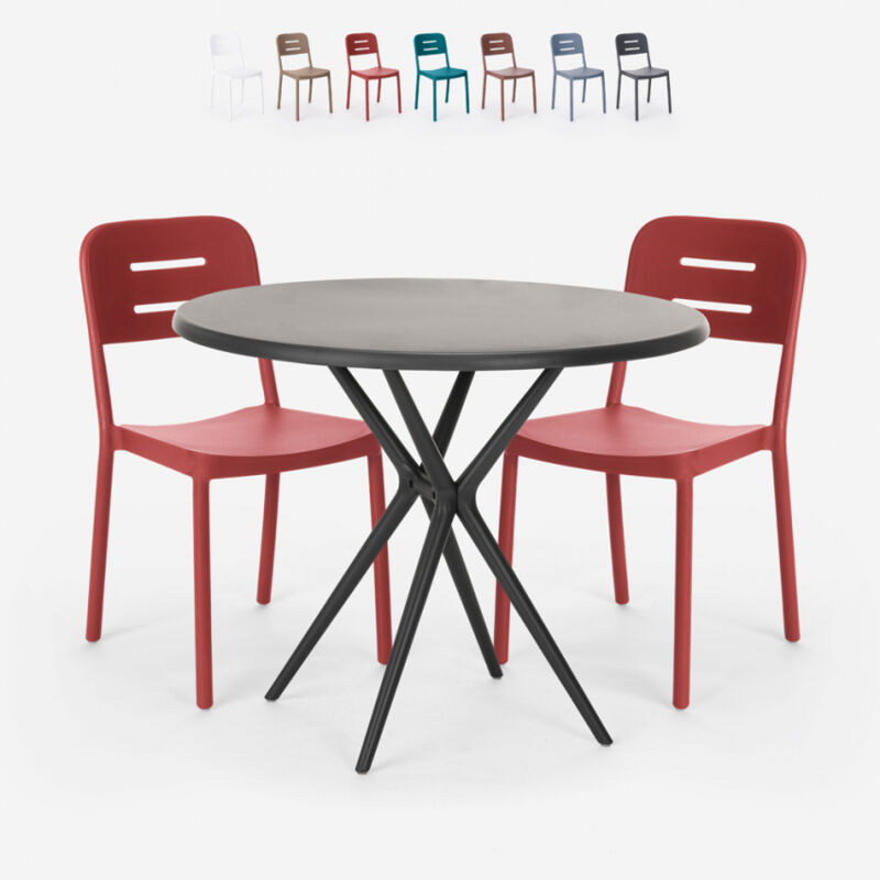 

Conjunto mesa redonda negro 80x80cm 2 sillas diseño moderno Ipsum Dark | Color: Rojo