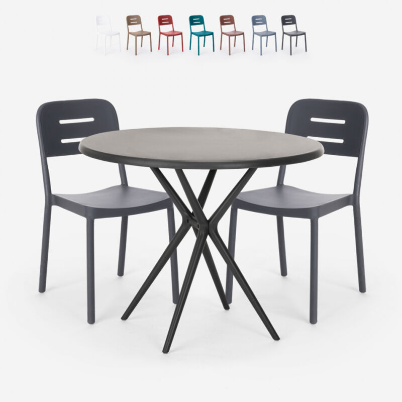 

Conjunto mesa redonda negro 80x80cm 2 sillas diseño moderno Ipsum Dark | Color: Negro