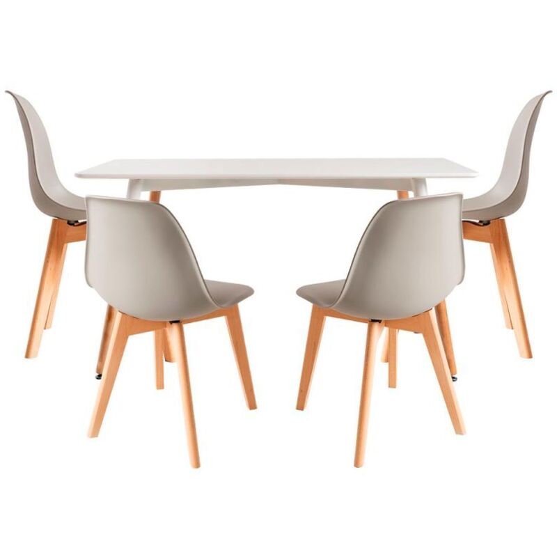 

Conjuntos - Conjunto Mesa Tower Rectangular 120 x 80 cm Blanca y Pack 4 Sillas Kelen - Gris