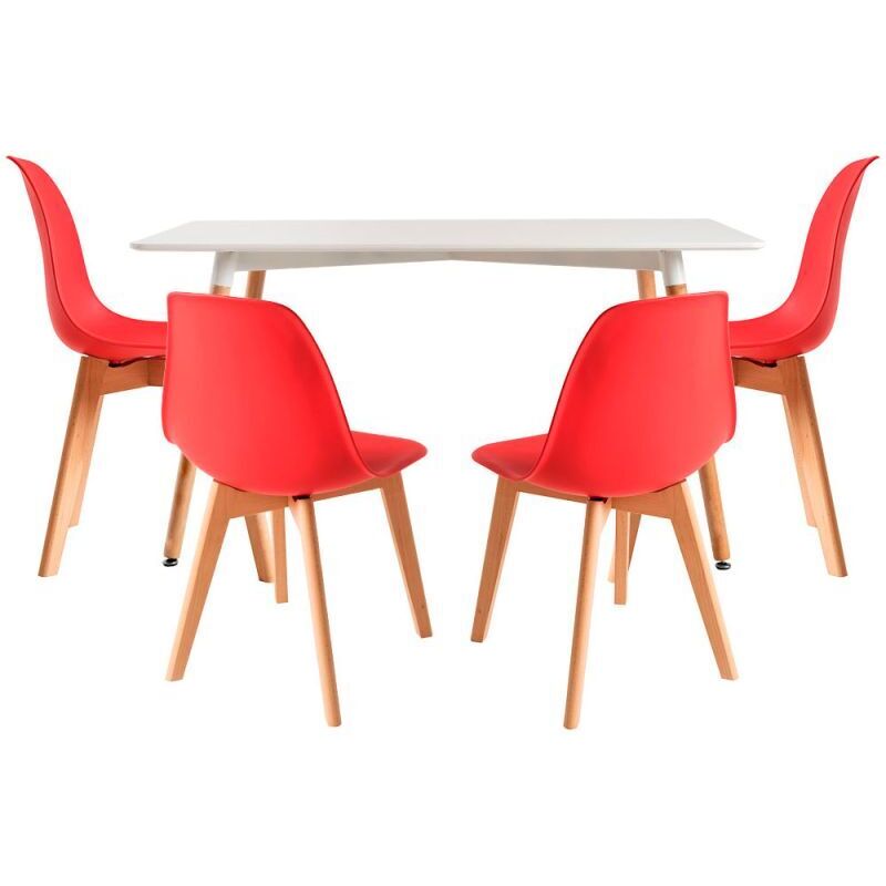 

Conjuntos - Conjunto Mesa Tower Rectangular 120 x 80 cm Blanca y Pack 4 Sillas Kelen - Rojo