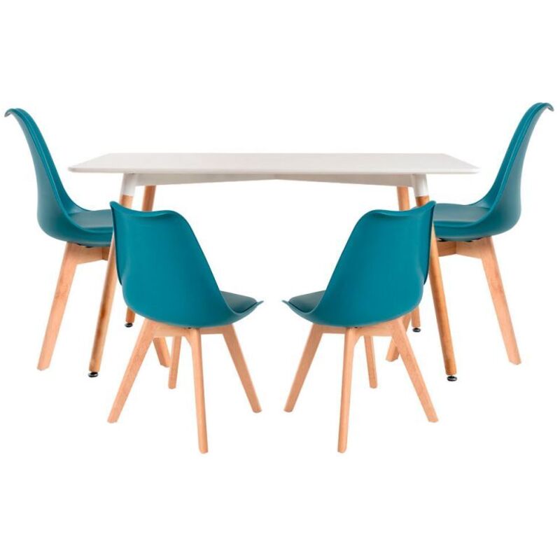 

Conjuntos - Conjunto Mesa Tower Rectangular 120 x 80 cm Blanca y Pack 4 Sillas Synk Basic - Verde azulado