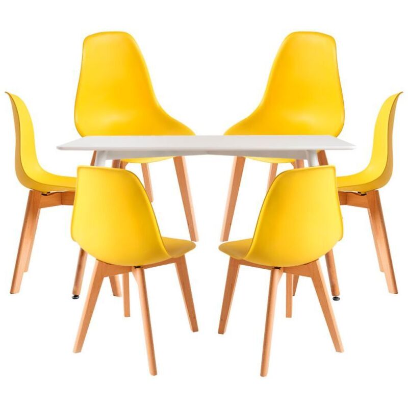 

Conjuntos - Conjunto Mesa Tower Rectangular 120 x 80 cm Blanca y Pack 6 Sillas Kelen - Amarillo