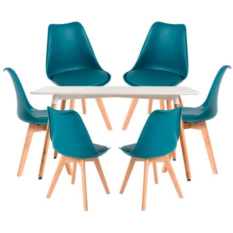 

Conjuntos - Conjunto Mesa Tower Rectangular 120 x 80 cm Blanca y Pack 6 Sillas Synk Basic - Verde azulado