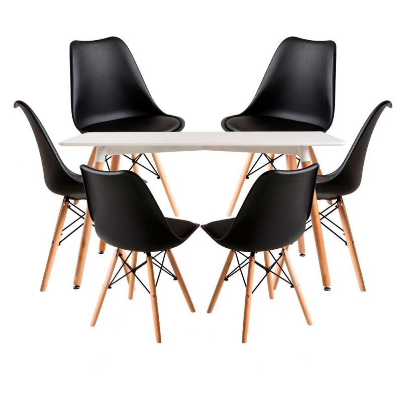 

Conjuntos - Conjunto Mesa Tower Rectangular 120 x 80 cm Blanca y Pack 6 Sillas Tilsen - Negro