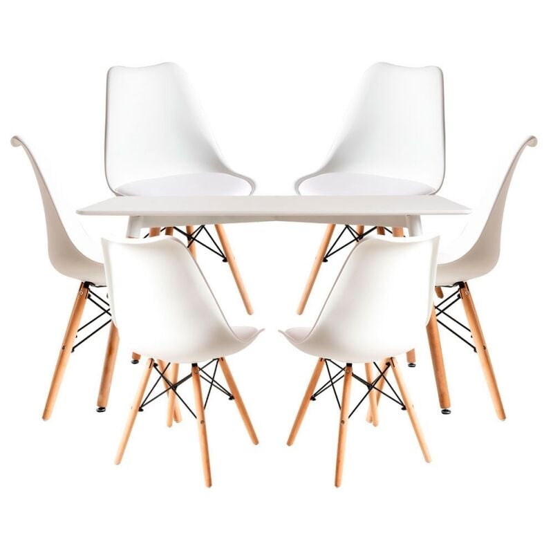 

Regalos Miguel - Conjuntos - Conjunto Mesa Tower Rectangular 120 x 80 cm Blanca y Pack 6 Sillas Tilsen - Blanco