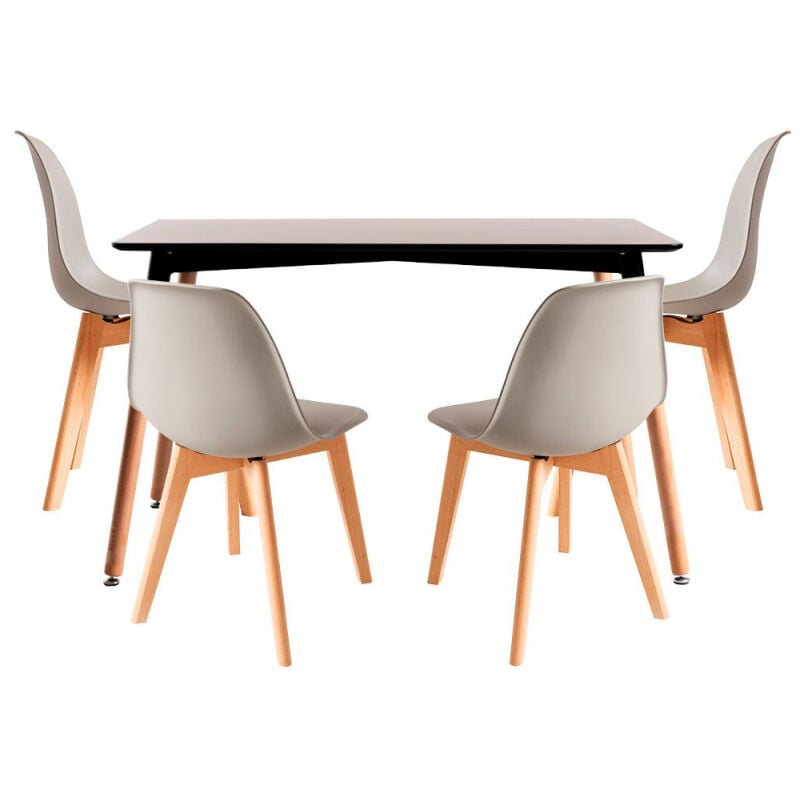 

Conjuntos - Conjunto Mesa Tower Rectangular 120 x 80 cm Negra y Pack 4 Sillas Kelen - Gris