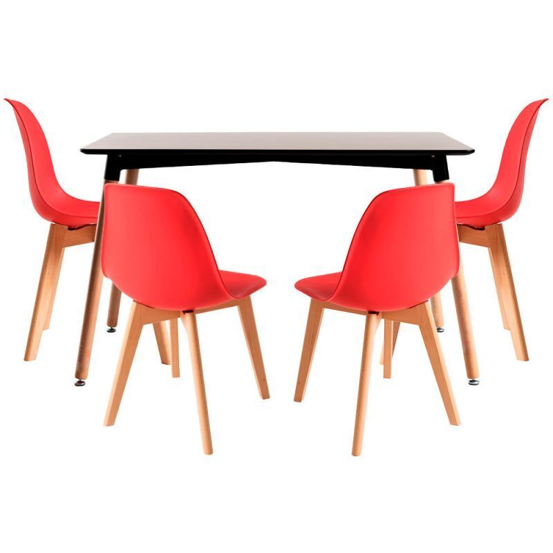 

Conjuntos - Conjunto Mesa Tower Rectangular 120 x 80 cm Negra y Pack 4 Sillas Kelen - Rojo