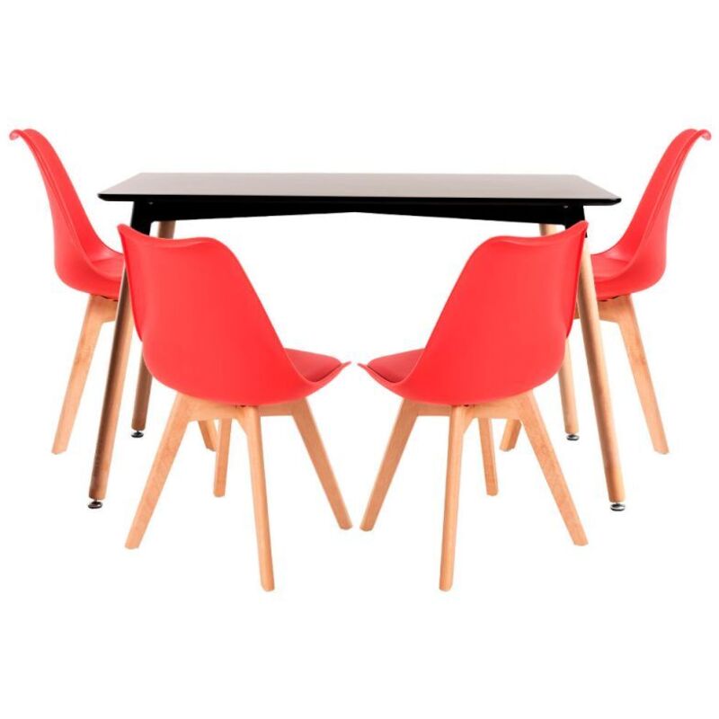 

Conjuntos - Conjunto Mesa Tower Rectangular 120 x 80 cm Negra y Pack 4 Sillas Synk Basic - Rojo