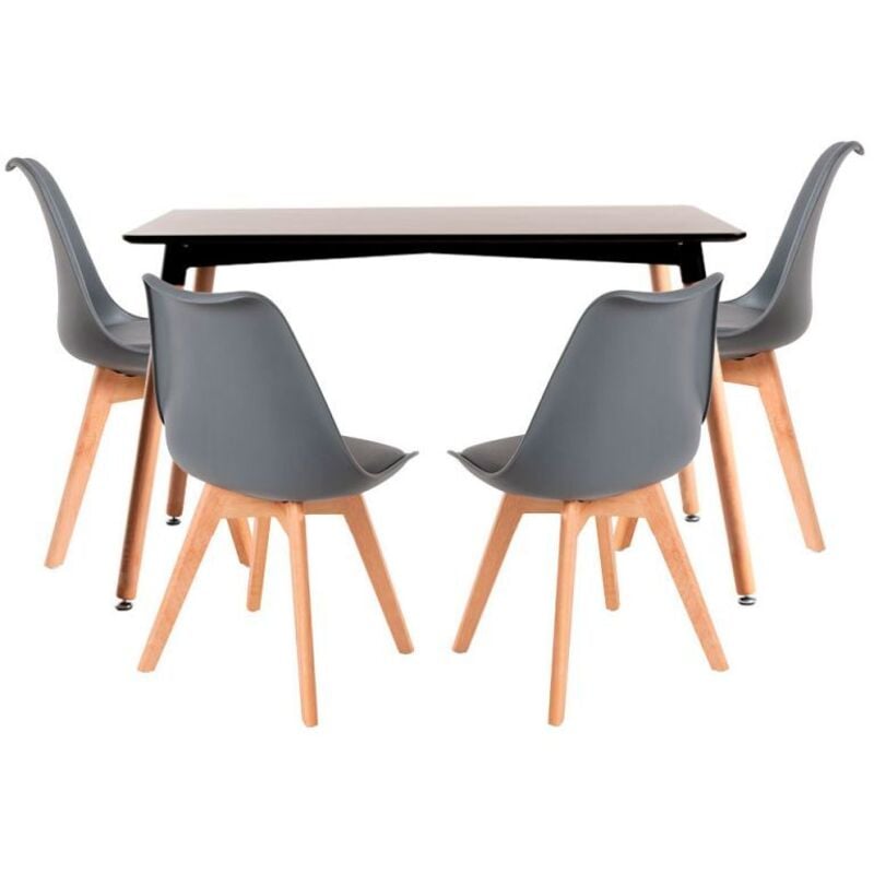 

Conjuntos - Conjunto Mesa Tower Rectangular 120 x 80 cm Negra y Pack 4 Sillas Synk Basic - Gris