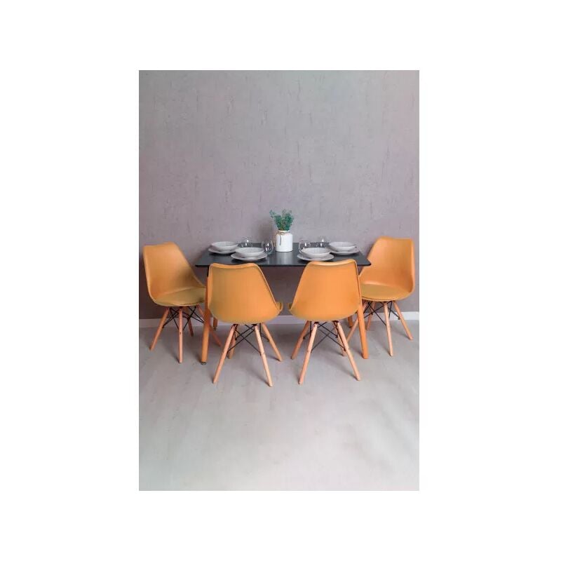 

Conjuntos - Conjunto Mesa Tower Rectangular 120 x 80 cm Negra y Pack 4 Sillas Tilsen - Marrón