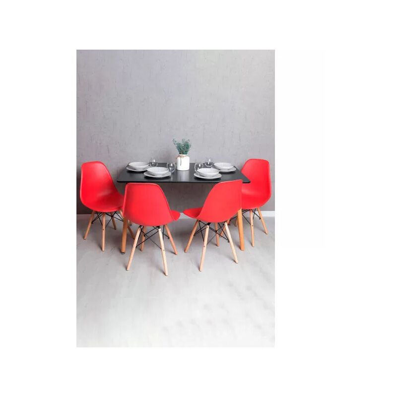 

Conjuntos - Conjunto Mesa Tower Rectangular 120 x 80 cm Negra y Pack 4 Sillas Tower Basic - Rojo