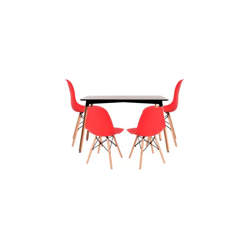 

Conjuntos - Conjunto Mesa Tower Rectangular 120 x 80 cm Negra y Pack 4 Sillas Tower Pro - Rojo