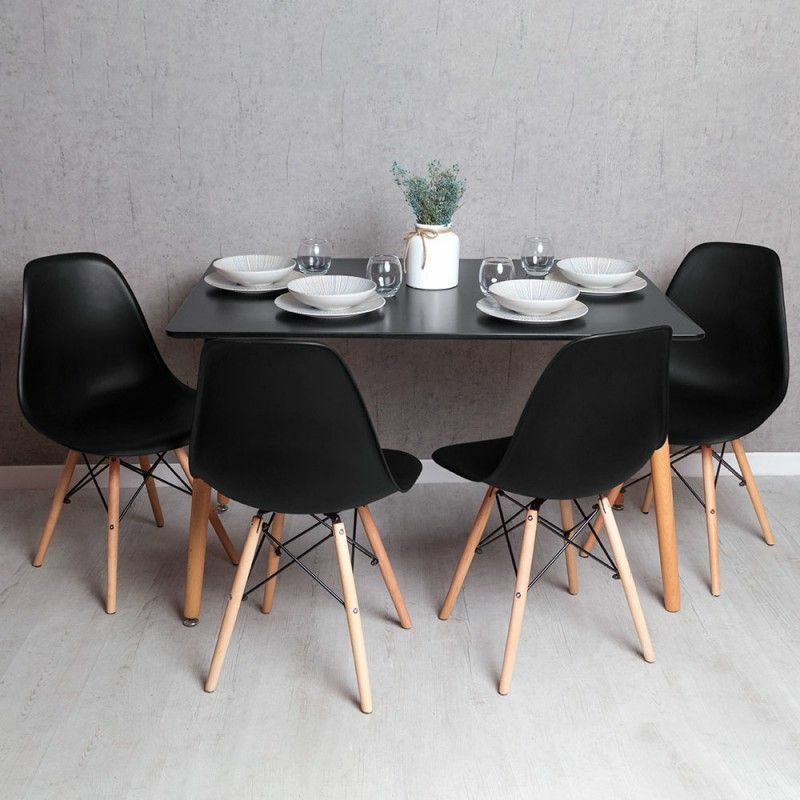 

Conjuntos - Conjunto Mesa Tower Rectangular 120 x 80 cm Negra y Pack 4 Sillas Tower Pro - Negro