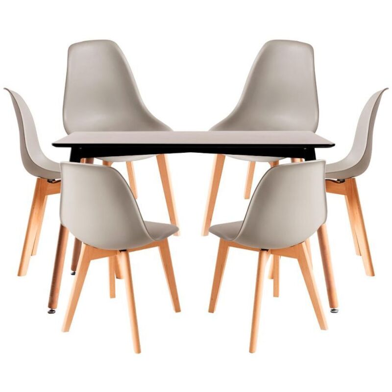 

Conjuntos - Conjunto Mesa Tower Rectangular 120 x 80 cm Negra y Pack 6 Sillas Kelen - Gris