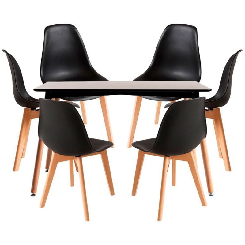 

Conjuntos - Conjunto Mesa Tower Rectangular 120 x 80 cm Negra y Pack 6 Sillas Kelen - Negro