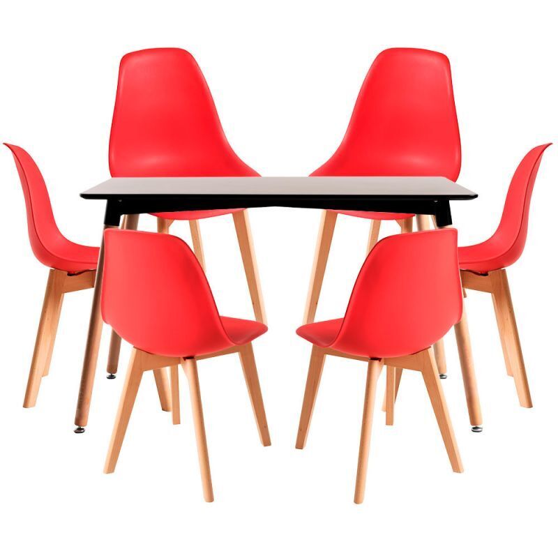 

Conjuntos - Conjunto Mesa Tower Rectangular 120 x 80 cm Negra y Pack 6 Sillas Kelen - Rojo